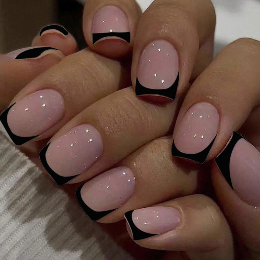 Nail Art France - 24 шт., короткие квадратные черные французские