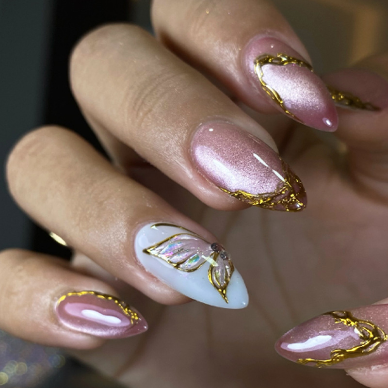 Nail Art Full Cat Eye - Накладные ногти «Кошачий глаз» с золотым