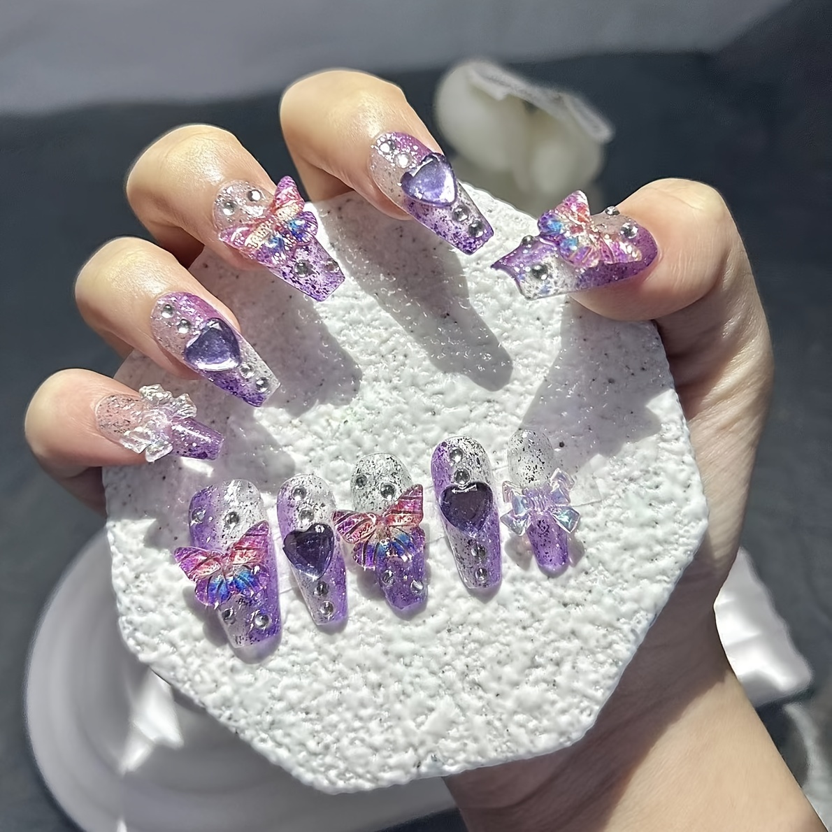 Nail Art Y2K - 10 шт., фиолетовые накладные ногти с