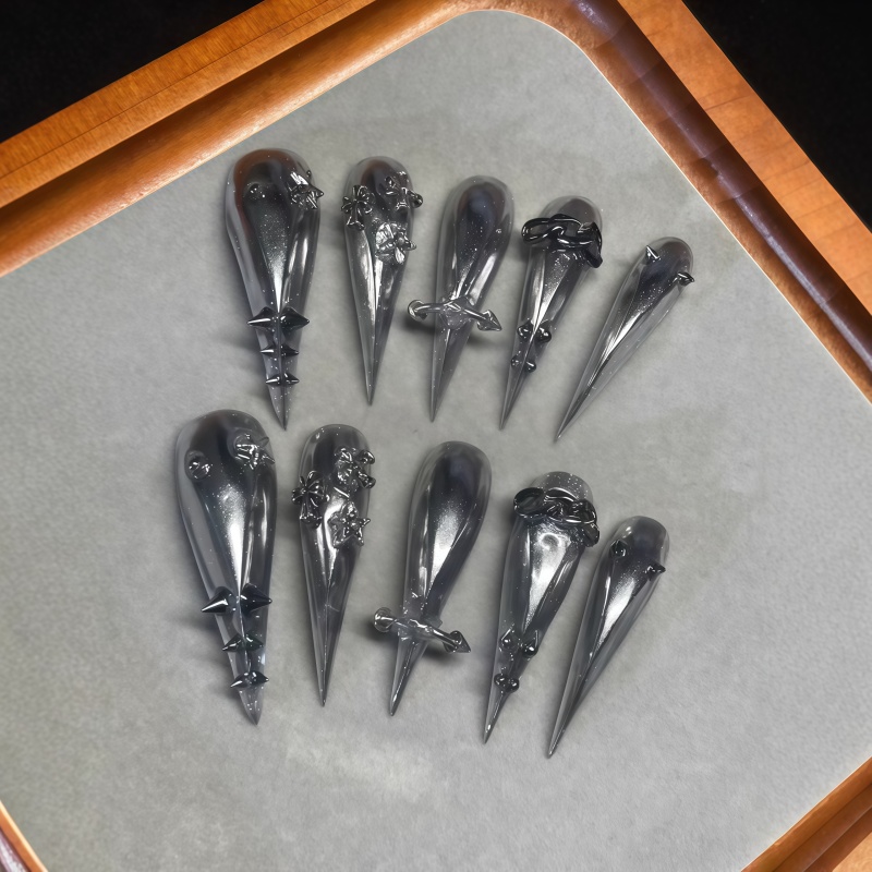 Новые 10 шт. готических серых  – обзор и цена Nail Art Y2K