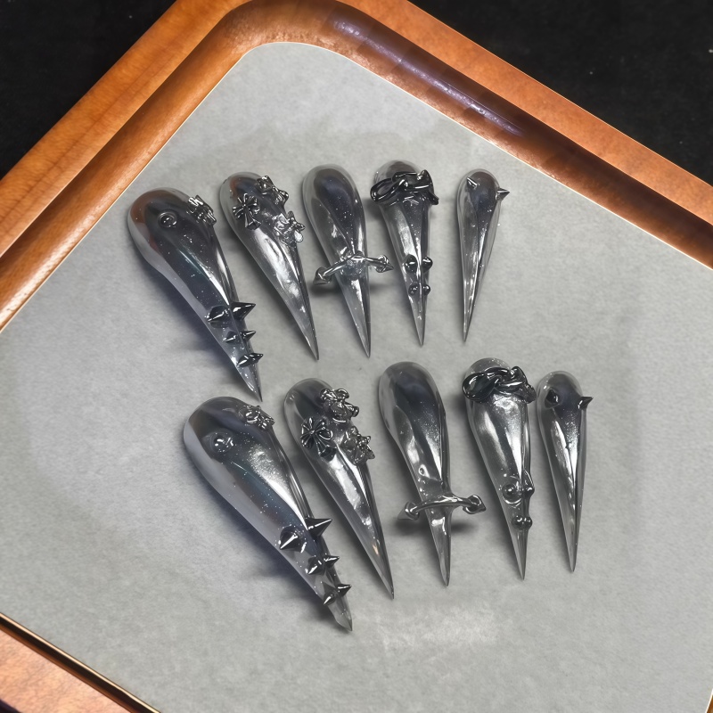 Новые 10 шт. готических серых  – обзор и цена Nail Art Y2K