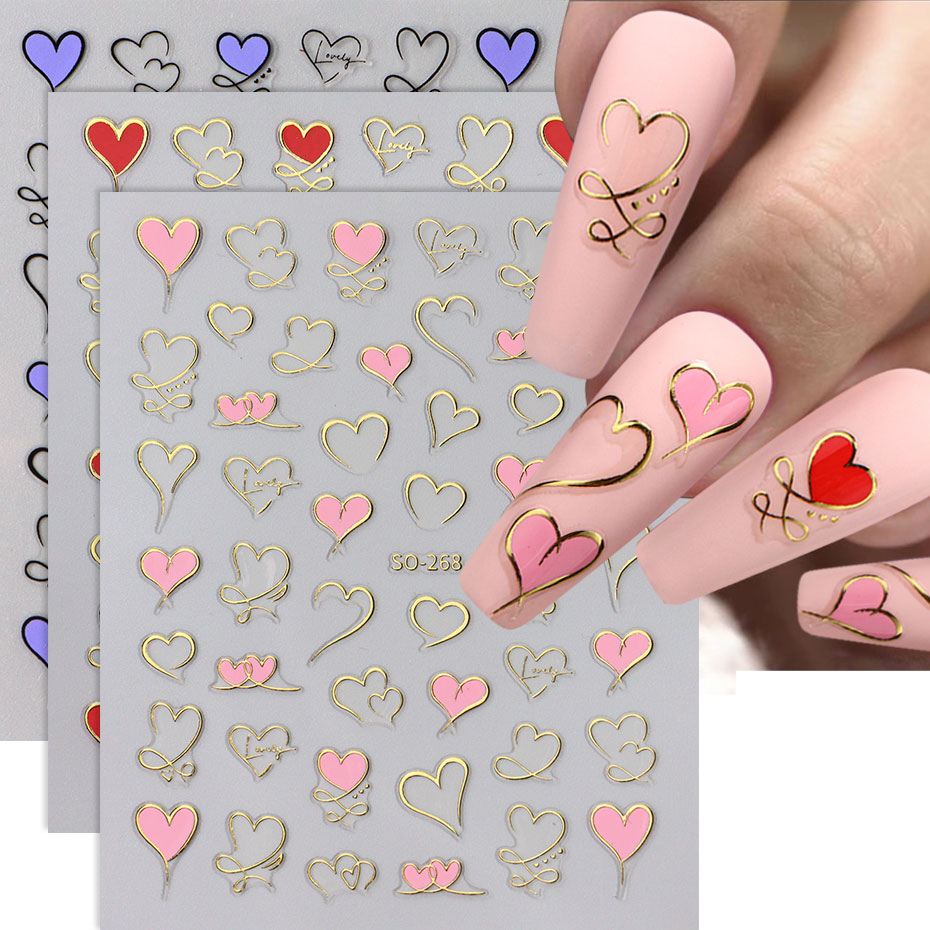 3 шт. Y2K Gold Wave Line Heart – обзор и цена Nail Art Valentine